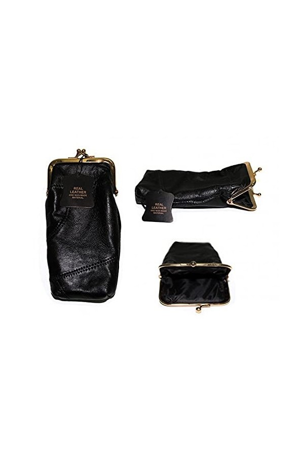 Étui à lunettes en cuir véritable pour femme Motif patchwork, Noir , 33 EU