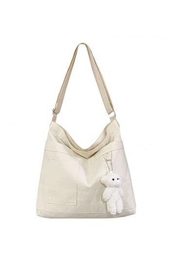 Sac fourre-tout économique en toile de coton, sac à bandoulière réutilisable pour femme avec 3 poches extérieures, fermeture 