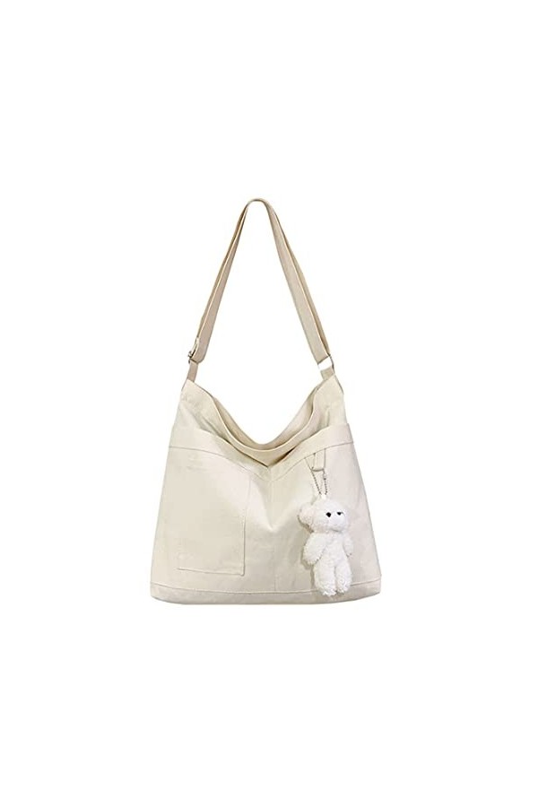 Sac fourre-tout économique en toile de coton, sac à bandoulière réutilisable pour femme avec 3 poches extérieures, fermeture 
