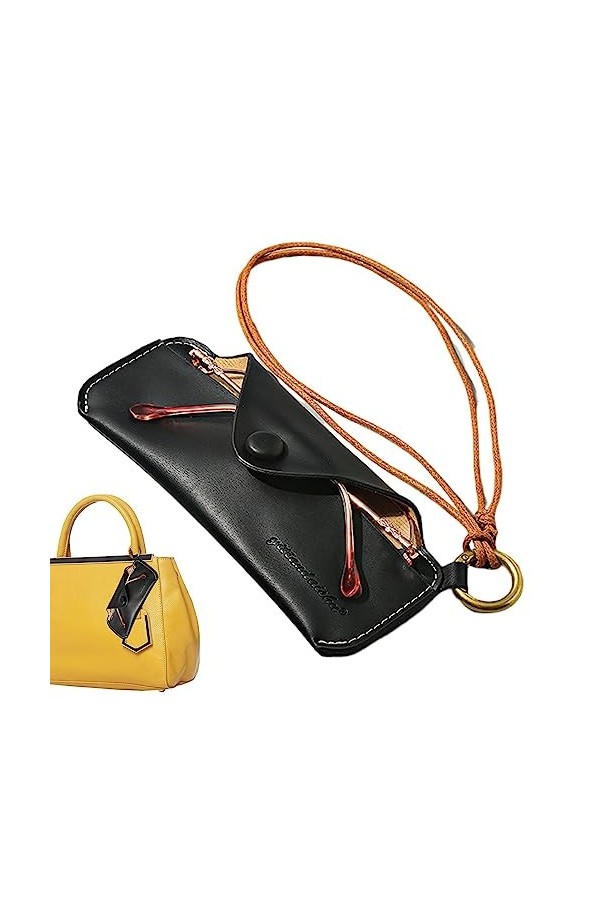 Teksome Pochette portable fine pour soleil – Étui en cuir PU avec dragonne, sac à soleil tendance et souple, support lunettes