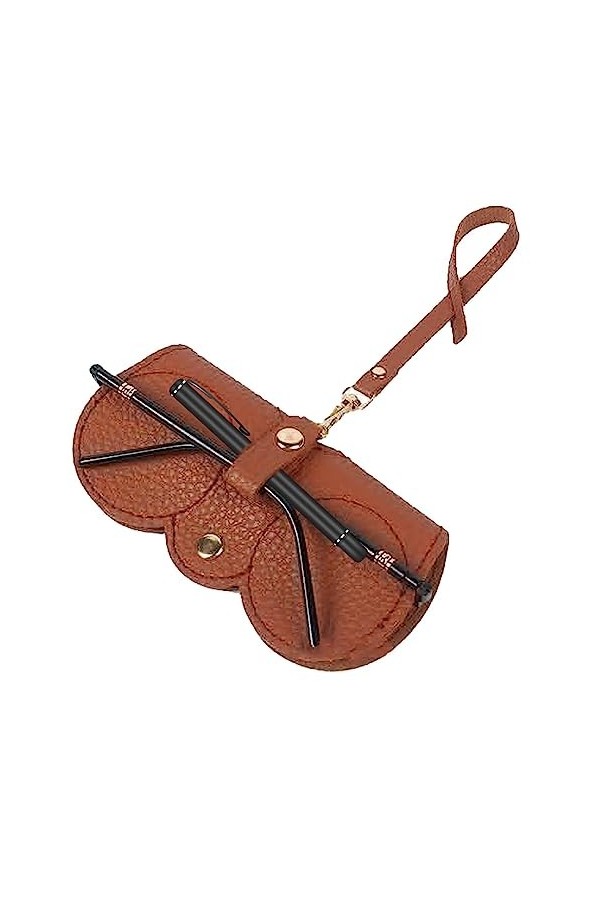 WOLWES Sac de lunettes de soleil en cuir souple avec bouton en métal, étui de protection portable avec crochet, étui de lunet