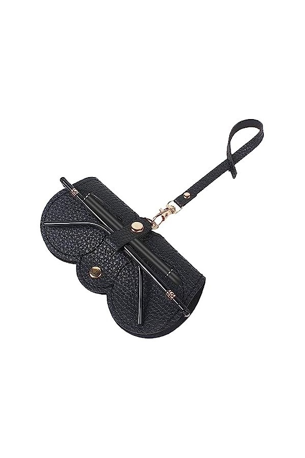 WOLWES Sac de lunettes de soleil en cuir souple avec bouton en métal, étui de protection portable avec crochet, étui de lunet