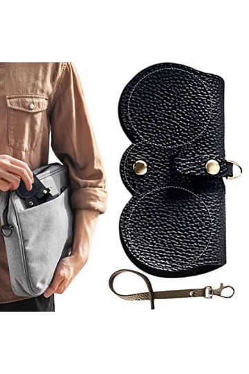 WOLWES Étui à lunettes en cuir souple avec bouton en métal, protection portable avec crochet, étui à lunettes dété pour voya