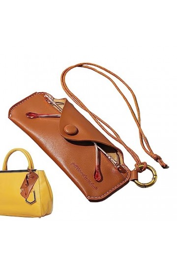 Pacienjo Sac à lunettes - Porte-étui en cuir PU avec dragonne | Portable mince en cuir PU étui à lunettes support mosoleil ét