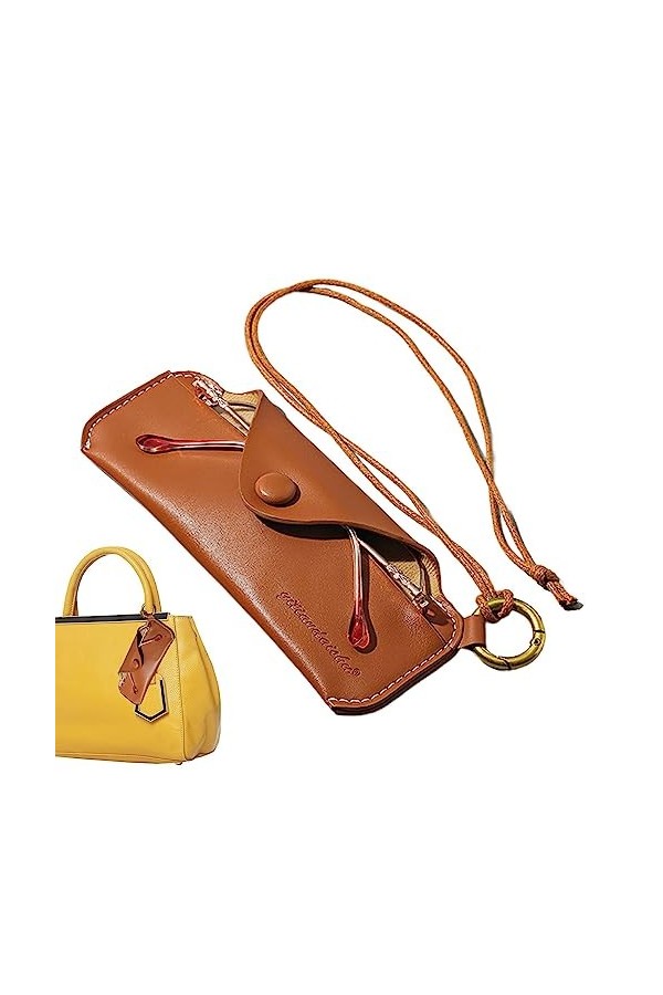 Pacienjo Sac à lunettes - Porte-étui en cuir PU avec dragonne | Portable mince en cuir PU étui à lunettes support mosoleil ét
