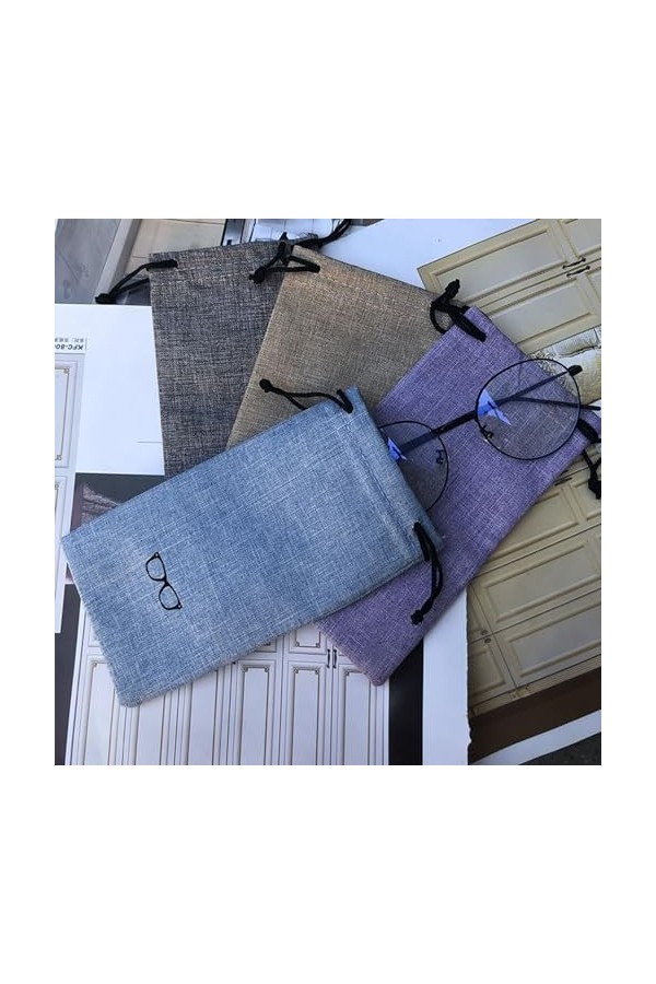 FZSECRIU Étuis à Lunettes Femme, 4 Pièces Etui Lunettes Souple,Etui Lunettes Tissu, Pochette Tissu,Rangement Lunettes