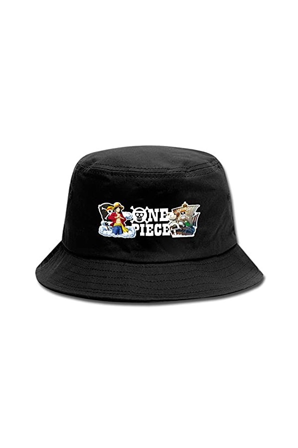 WANHONGYUE One Piece Monkey D Luffy Anime Bucket Hat Chapeau de Seau Unisexe Anti-UV Chapeau de Soleil de Plage Eté Pliables 