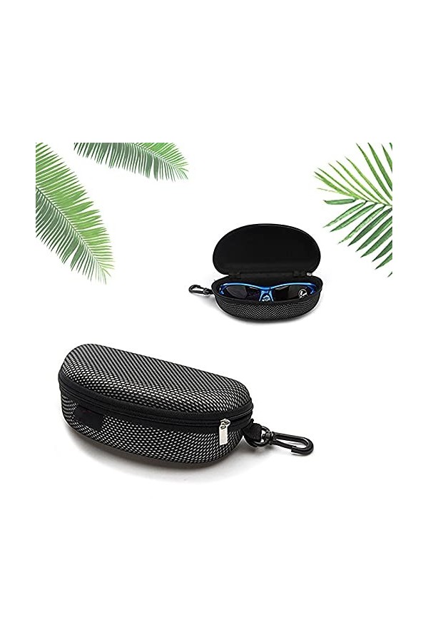 JIJK Lot de 2 grands étuis à lunettes de soleil – Étui rigide avec fermeture éclair et crochet – Étui de protection à rabat d