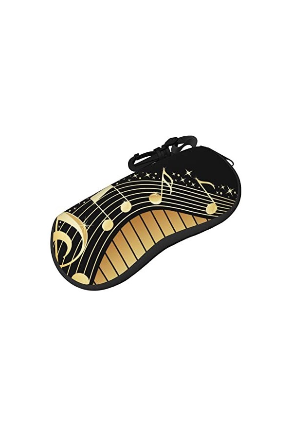 Étui souple en néoprène avec fermeture éclair et clip de ceinture Motif notes de musique Doré