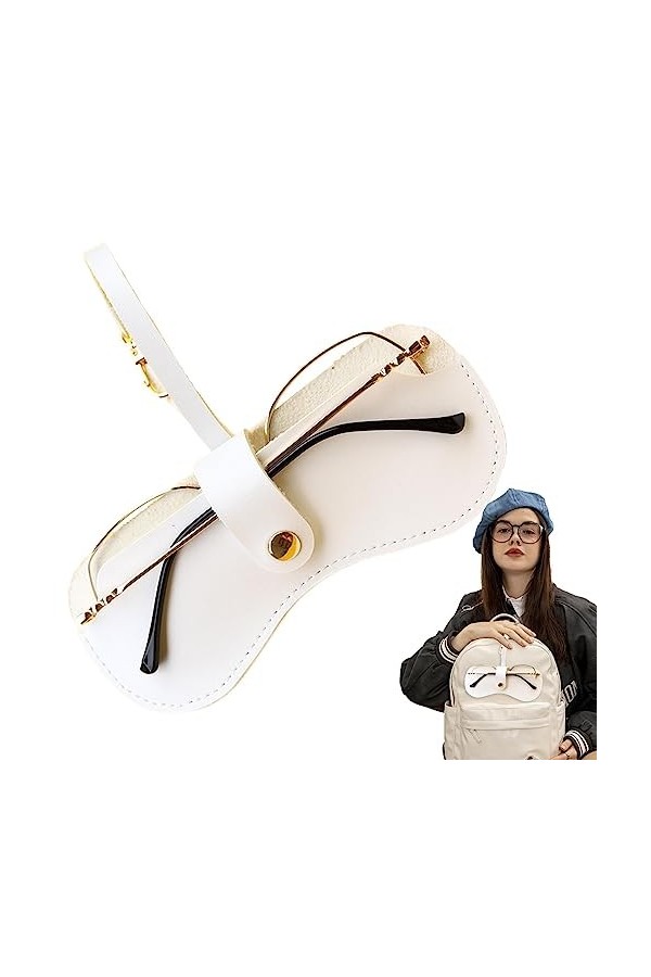 Étui à lunettes fin et tendance – Pochette portable fine pour lunettes de soleil avec bracelet en cuir synthétique souple – P