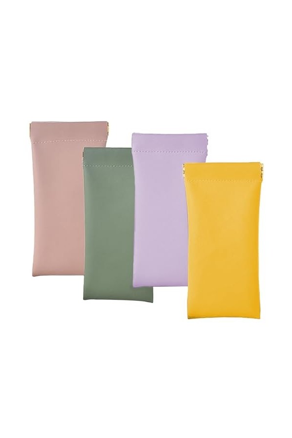 NUWIQ 4 Pièces Étui à Lunettes, Souples pour Lunettes, pour Ranger les Lunettes de vue et de Soleil, Jaune, Violet, Vert, Ros
