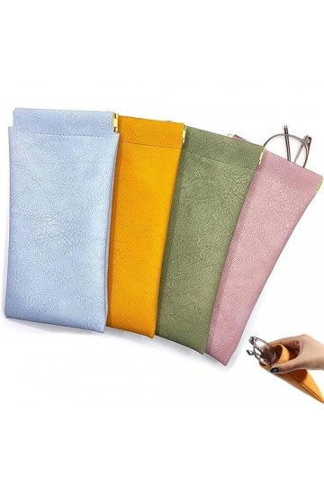 Lot de 4 étuis à lunettes, étui à lunettes, étui à lunettes en cuir PU, dessus souple et portable, étui à lunettes, lunettes,