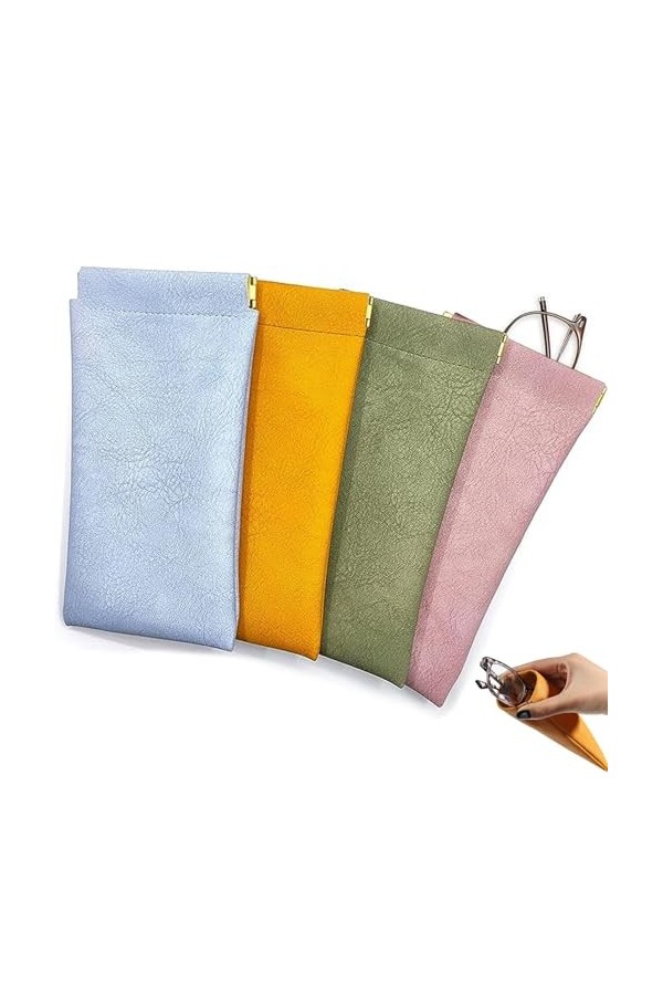 Lot de 4 étuis à lunettes, étui à lunettes, étui à lunettes en cuir PU, dessus souple et portable, étui à lunettes, lunettes,
