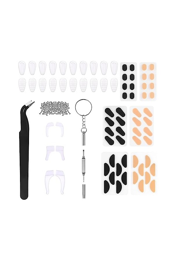 Kit de Réparation de Lunette Polyvalent avec Vis Lunettes Plaquettes de Lunettes Pince à Epiler Petit Tournevis Lunette de So