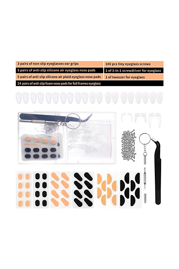 Kit de Réparation de Lunette Polyvalent avec Vis Lunettes Plaquettes de Lunettes Pince à Epiler Petit Tournevis Lunette de So