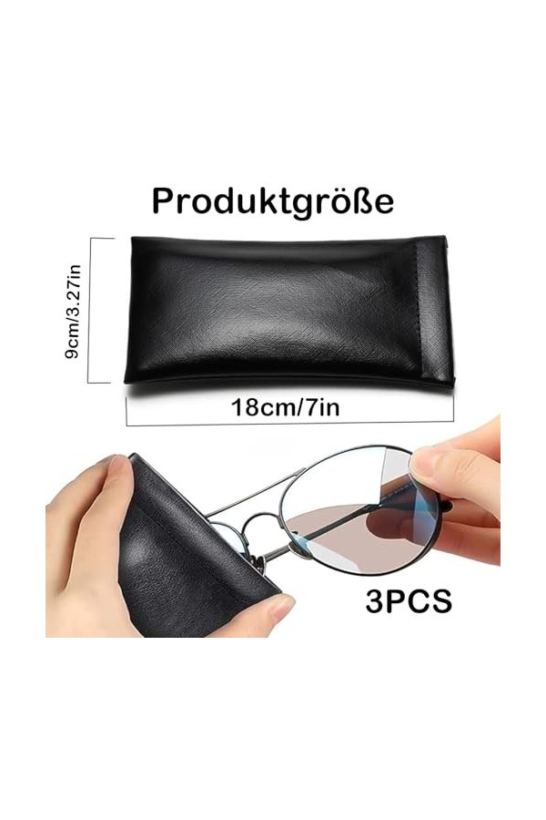Lot de 3 étuis à lunettes en cuir PU Étui à lunettes souple en cuir portable anti-rayures Étui à lunettes Étui à lunettes en 