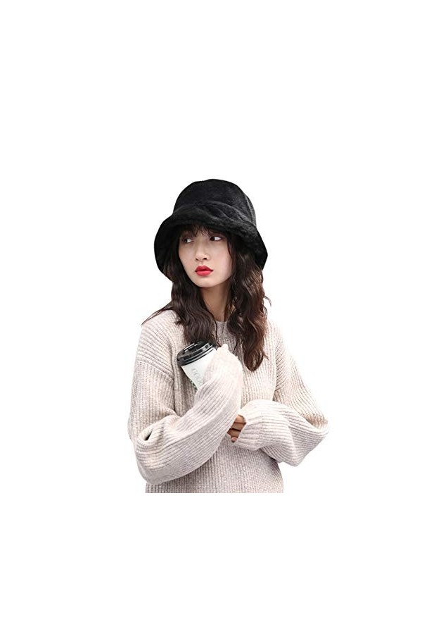 Chapeau de Seau Automne Hiver en Fausse Fourrure avec Bord Large Chapeau de Pêcheur Chaud Doux Confortable Hommes Femmes Bonn