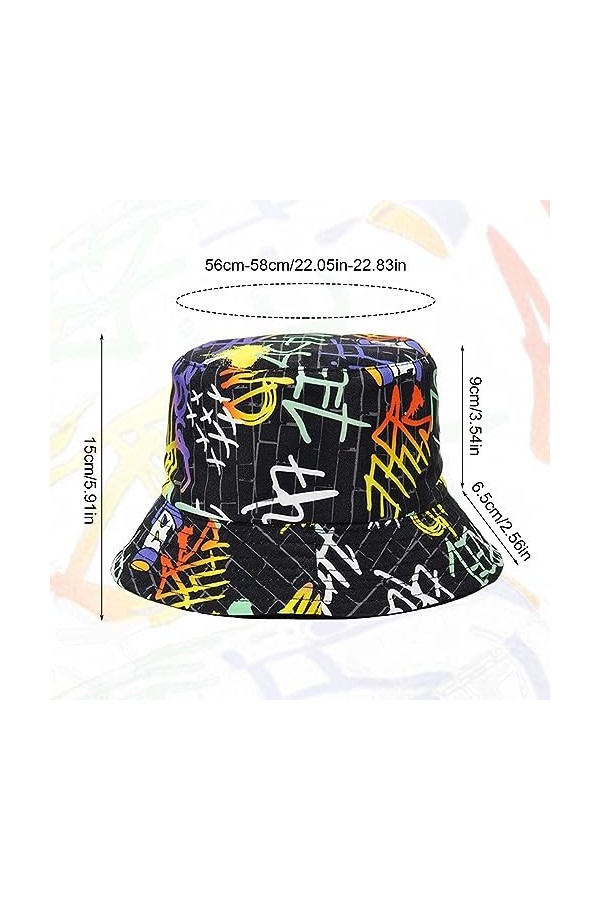 SKHAOVS 2 Pcs Chapeau de Seau Tendance, Chapeau de Pêcheur Réversible, Chapeaux de Seau Imprimé Bucket Hat, Chapeau de Soleil