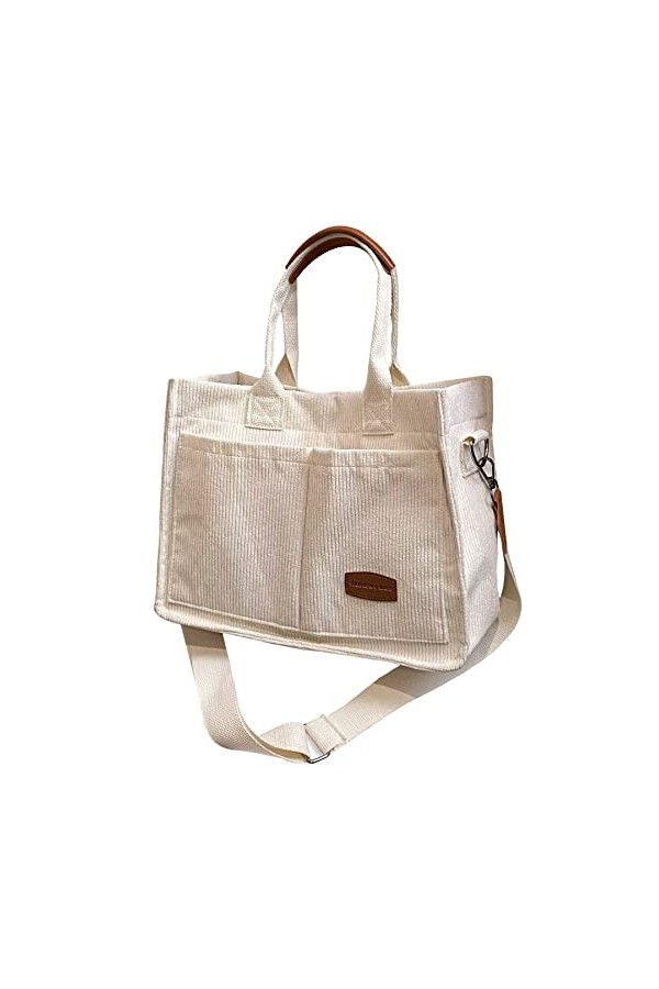 HAN-LBG Sac fourre-tout en velours côtelé pour femme, sac fourre-tout avec plusieurs poches, double bandoulière, sac à main p