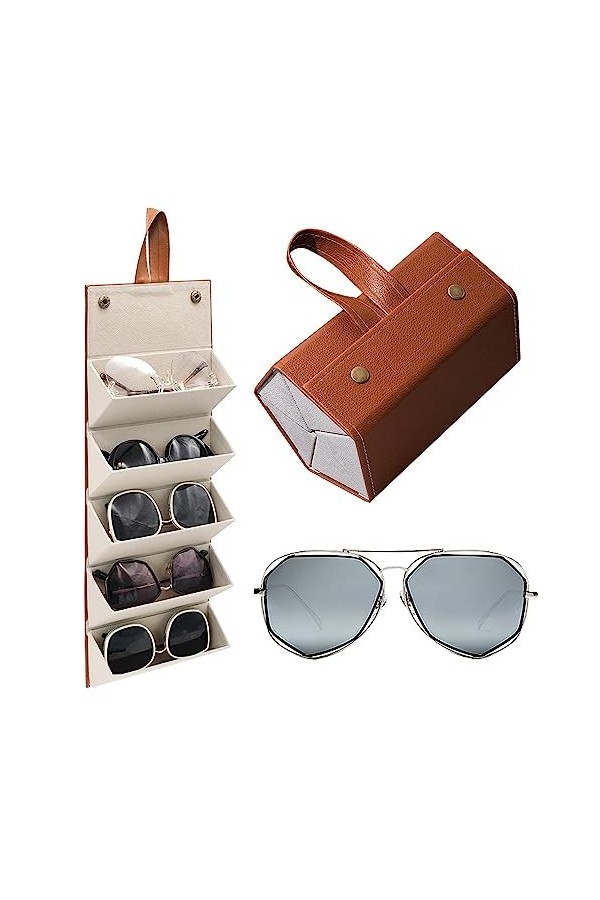 BUNIQ Étui à lunettes pliable - Étui pliable en cuir PU pour soleil | Étui rangement portable multi-lunettes étui rangement p