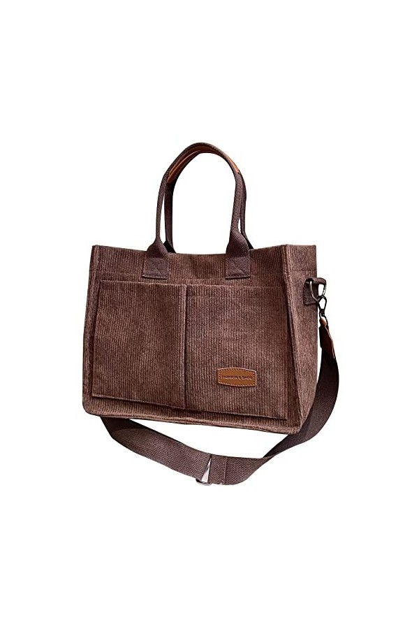 HAN-LBG Sac fourre-tout en velours côtelé pour femme, sac fourre-tout avec plusieurs poches, double bandoulière, sac à main p