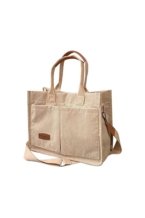 HAN-LBG Sac fourre-tout en velours côtelé pour femme, sac fourre-tout avec plusieurs poches, double bandoulière, sac à main p