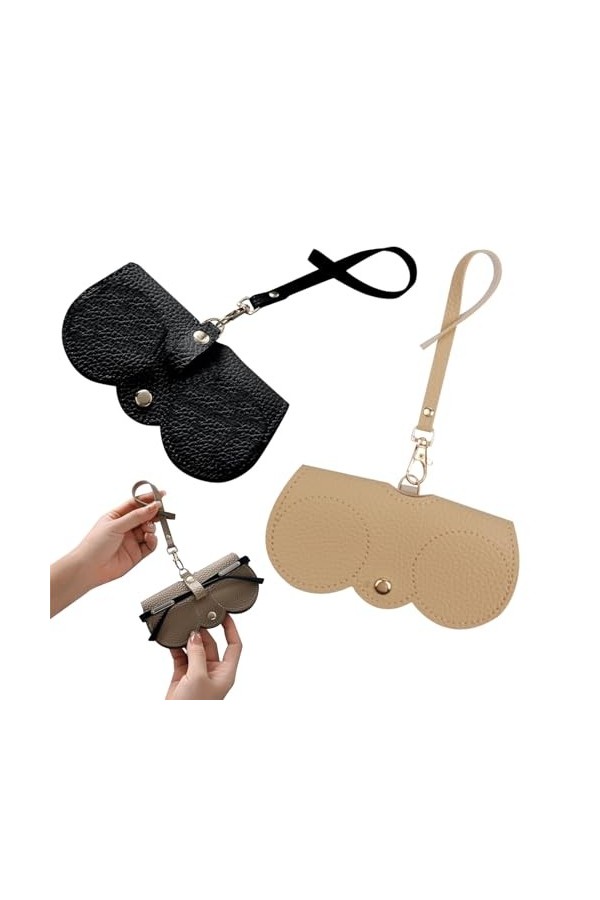 Lot de 2 étuis à lunettes de soleil tendance en cuir souple - Étui à lunettes de soleil en cuir - Étui à lunettes fin portabl