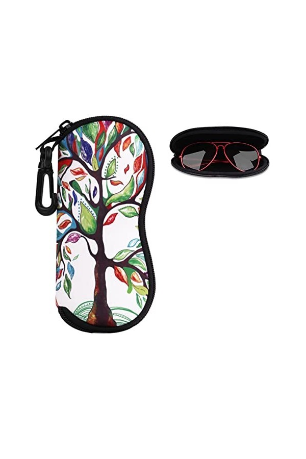 QEEROYO Pochette à Lunettes de Soleil en Néoprène, Sac Souple de Lunettes de Soleil, Étui à Lunettes en Néoprène avec Crochet