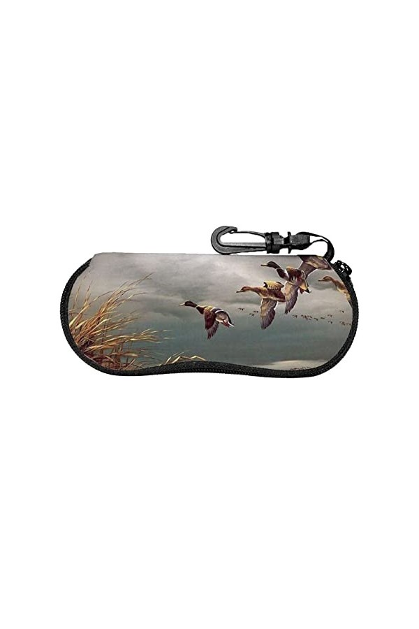 Lsjuee Étui à lunettes imprimé rose style broderie ukrainienne, chasse portable ultra-légère unisexe canards sauvages volants