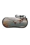 Lsjuee Étui à lunettes imprimé rose style broderie ukrainienne, chasse portable ultra-légère unisexe canards sauvages volants