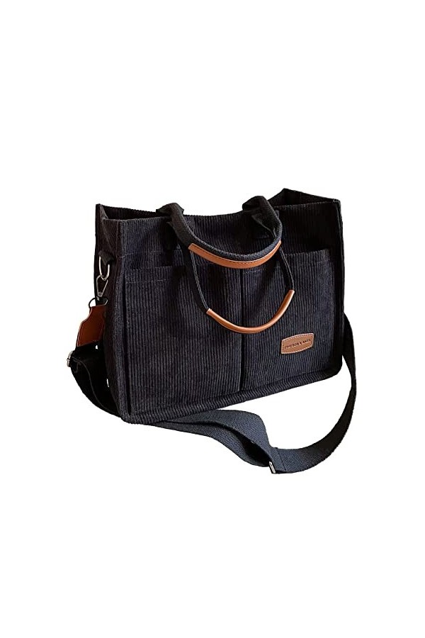 HAN-LBG Sac fourre-tout en velours côtelé pour femme, sac fourre-tout avec plusieurs poches, double bandoulière, sac à main p