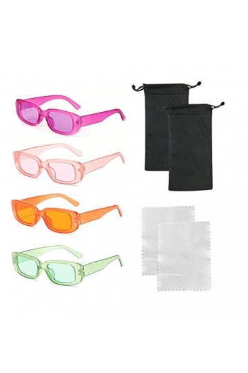 4 lunettes à monture carrée avec 2 chiffons à lunettes, 2 sacs à lunettes, lunettes de soleil rétro, lunettes colorées à la m