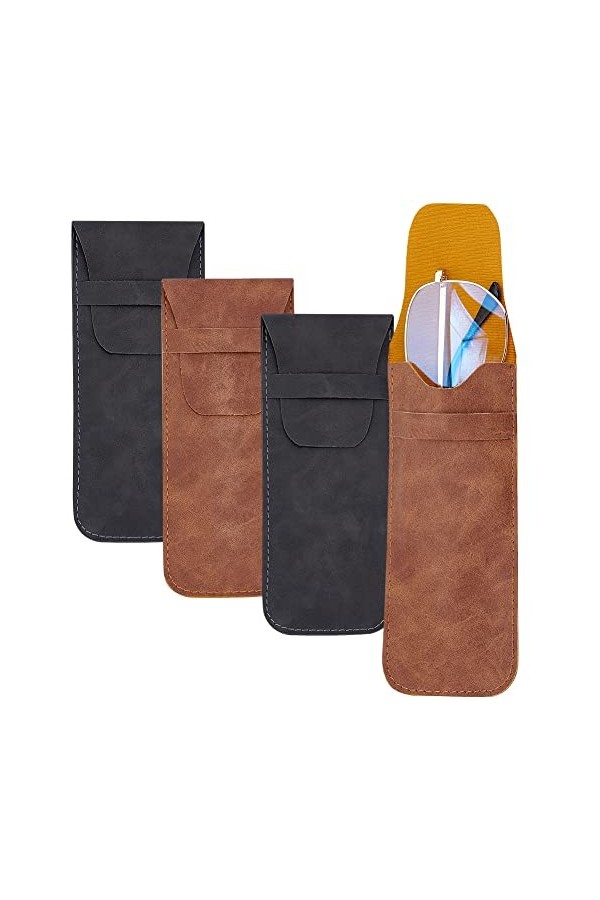 AHANDMAKER Étui à Lunettes de Soleil Portable à la Mode, Étui à Lunettes de Lecture en Cuir Souple, Étui à Lunettes Mince Uni