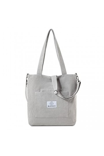 Makukke Sac fourre-tout en velours côtelé - Sac à main pour femme - Grande capacité, gris, Sac fourre-tout en velours côtelé