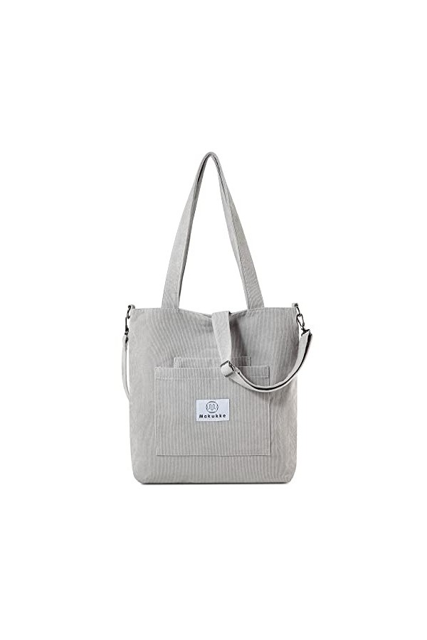 Makukke Sac fourre-tout en velours côtelé - Sac à main pour femme - Grande capacité, gris, Sac fourre-tout en velours côtelé