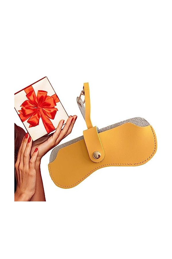 WOTEG Étui à lunettes mince - Sac à lunettes souple - Pochette portable mince pour soleil avec bracelet en cuir PU souple pou