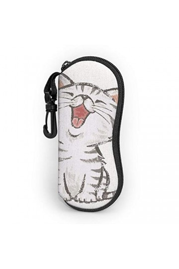 AOOEDM Étui souple pour lunettes de soleil avec clip de ceinture Kawaii Laughing Cat Portable Ultra Light Neoprene Zipper Étu