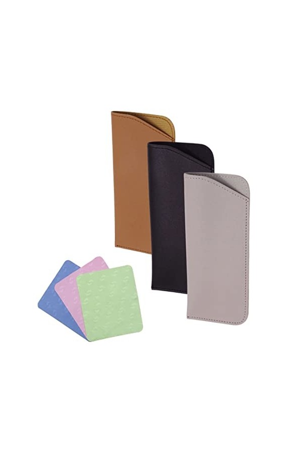XPEX Lot de 3 étuis à lunettes en cuir PU souple étui à lunettes de lecture portable sac de rangement pour lunettes, avec tro