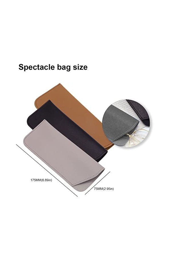 XPEX Lot de 3 étuis à lunettes en cuir PU souple étui à lunettes de lecture portable sac de rangement pour lunettes, avec tro