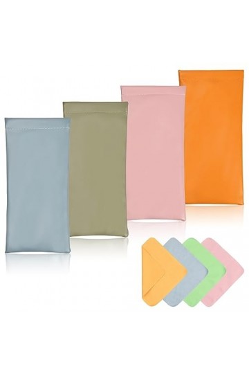 Étui Lunettes 4 Pièces Avec Chiffon à Lunettes, Souple PU Cuir Sac Lunettes, Étui à Lunettes de Voyage, Étuis Souples pour Lu