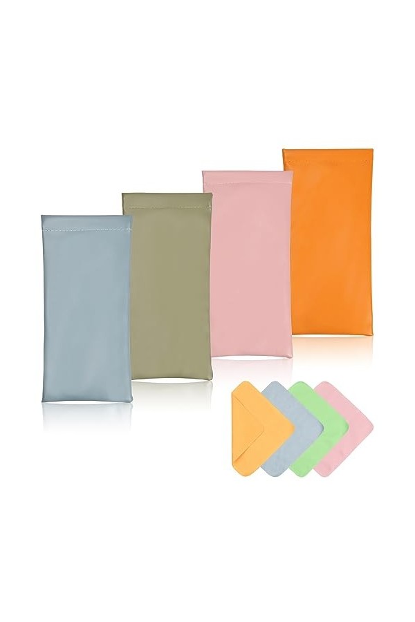 Étui Lunettes 4 Pièces Avec Chiffon à Lunettes, Souple PU Cuir Sac Lunettes, Étui à Lunettes de Voyage, Étuis Souples pour Lu