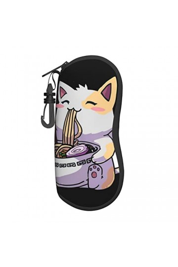AOOEDM Lunettes de soleil étuis souples avec clip de ceinture étui à lunettes Portable Kawaii Anime chat mangeant Ramen néopr