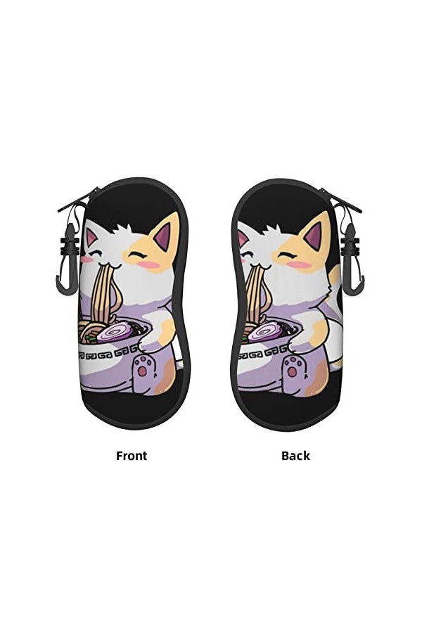 AOOEDM Lunettes de soleil étuis souples avec clip de ceinture étui à lunettes Portable Kawaii Anime chat mangeant Ramen néopr