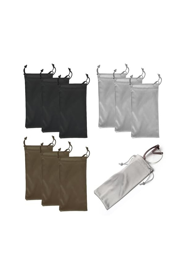 SYEYCW 9 Pièces Etui Lunettes Souple, Pochette en Microfibre à Cordon pour Lunettes, Pochette à Lunettes de Soleil, Pochette 