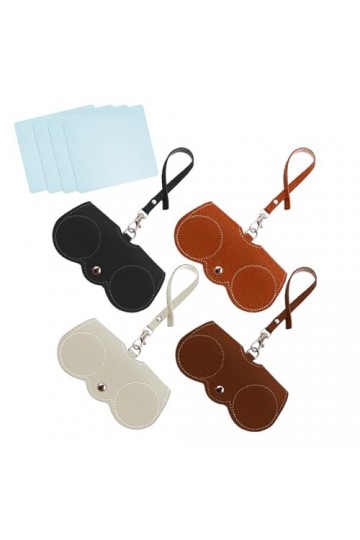 4 sacs à lunettes à suspendre et 4 chiffons à lunettes bleu-gris, étui à lunettes, sac à lunettes en cuir souple, étui à lune