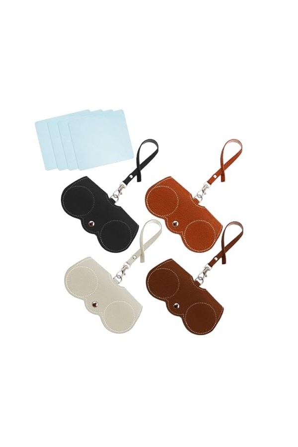 4 sacs à lunettes à suspendre et 4 chiffons à lunettes bleu-gris, étui à lunettes, sac à lunettes en cuir souple, étui à lune