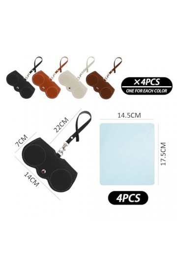 4 sacs à lunettes à suspendre et 4 chiffons à lunettes bleu-gris, étui à lunettes, sac à lunettes en cuir souple, étui à lune