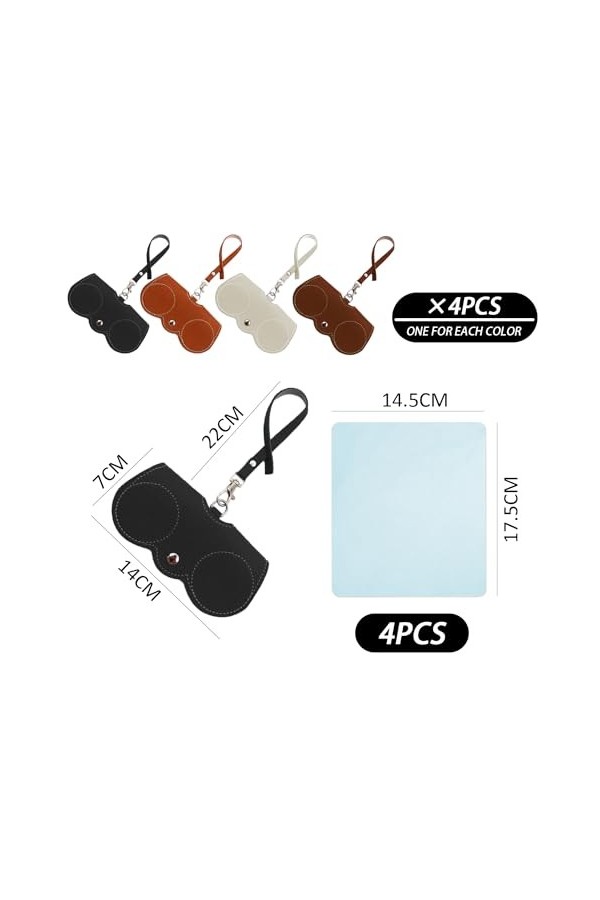 4 sacs à lunettes à suspendre et 4 chiffons à lunettes bleu-gris, étui à lunettes, sac à lunettes en cuir souple, étui à lune