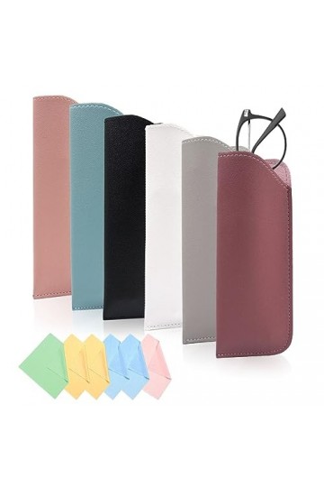GOTFUN Morandi Lot de 6 étuis à lunettes en cuir souple avec 6 chiffons de nettoyage anti-rayures fins pour homme et femme, V