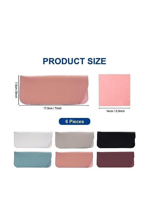 GOTFUN Morandi Lot de 6 étuis à lunettes en cuir souple avec 6 chiffons de nettoyage anti-rayures fins pour homme et femme, V